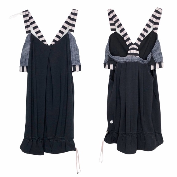 Lululemon Run Times Tank Luxtreme 4 Black Cream Stripe Drawstring Cinched Waist - Picture 13 of 13